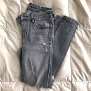 american egal next level super stretch grey high wasted ripped skinny jeans!
